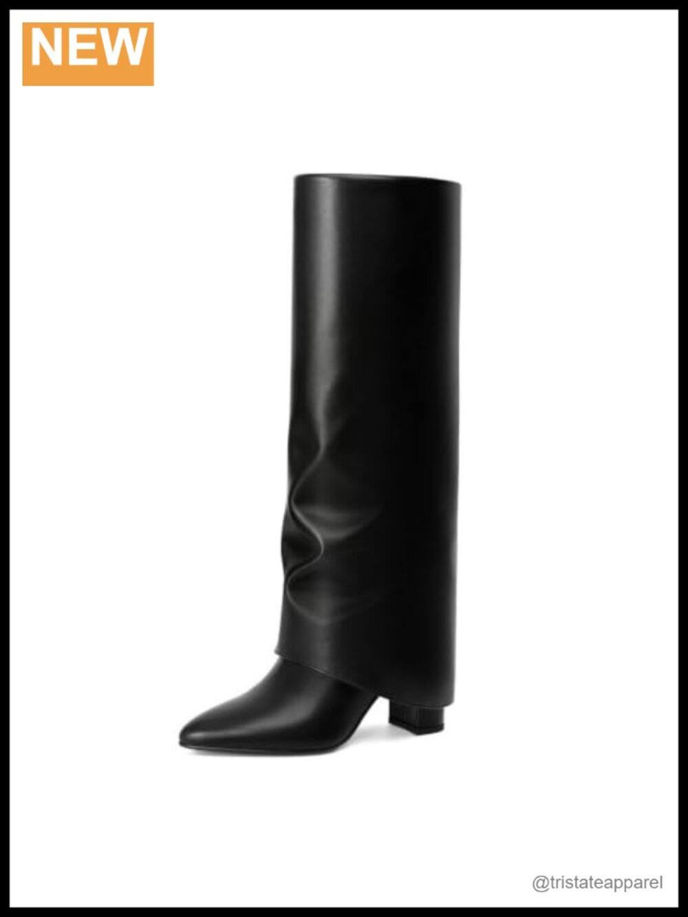 Women's Knee High Chunky Heel Pointed Toe Fold Over PU Leather Fall Boots